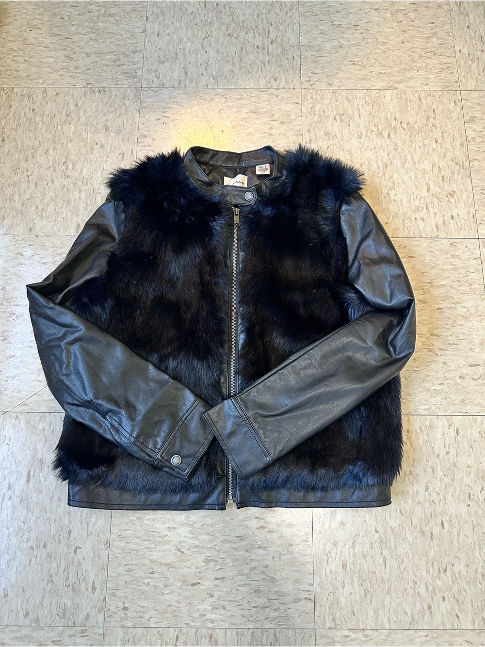 DKNY Black Faux Fur Front Bomber Jacket